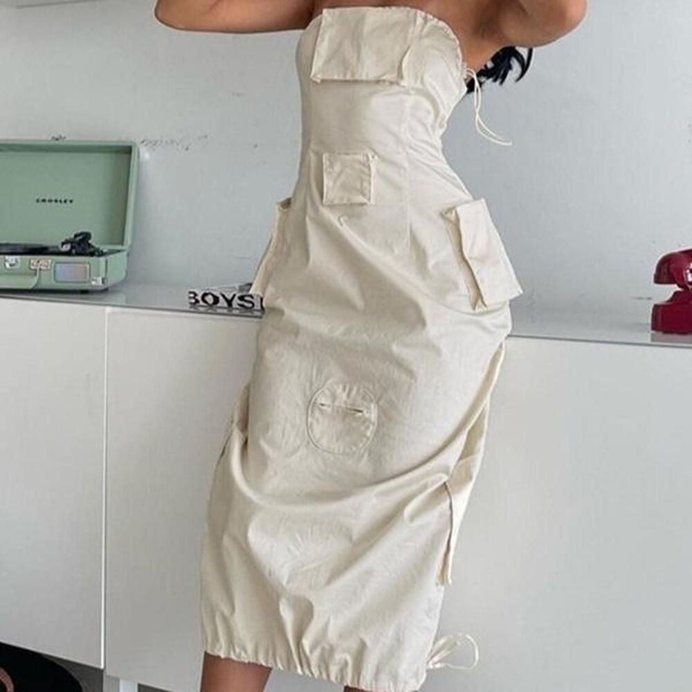 Women's Cream and White Dress